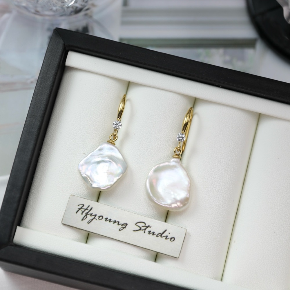 Gold Large Keshi Pearl Earrings
